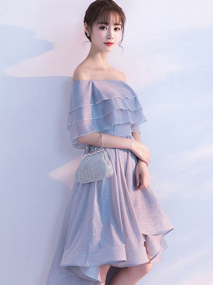 Short Homecoming Dress Off The Shoulder Ruffles Cocktail Dresses Light Grey A Line High Low Party Dresses cg1413