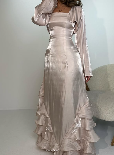 Vintage Prom Dresses with Ruffles,Floor Length Evening Gown