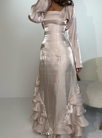 Vintage Prom Dresses with Ruffles,Floor Length Evening Gown