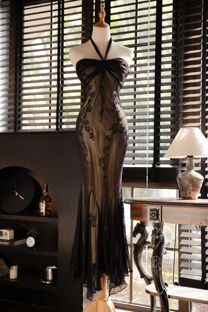 Sexy Halter Vintage Evening Dresses, Sleeveless Long Party Gowns  cg25506