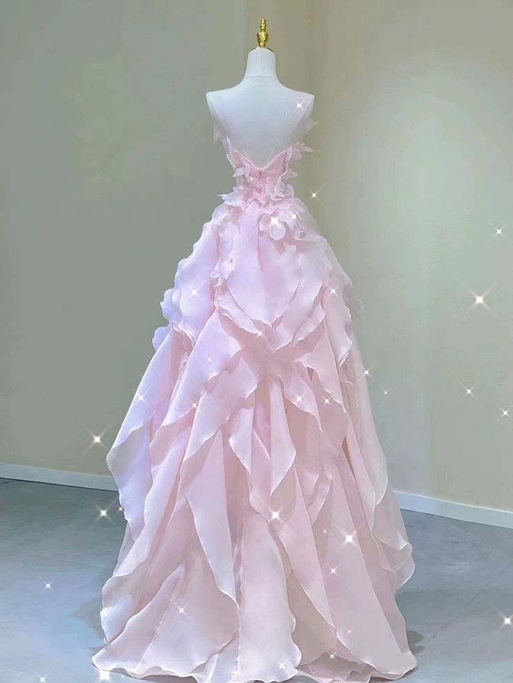Pink princess evening dress, fairy party dress, girl__ birthday flower dress, Sweet 16 Quinceanera Dress   cg25009