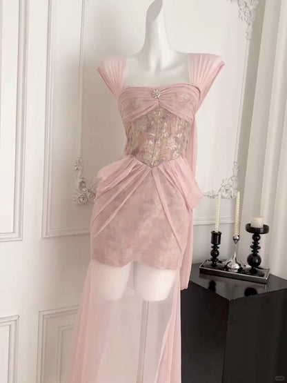 Pink Romantic Floral Short Homecoming Dress Party Dress gh4762