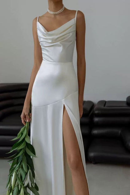 Spaghetti Straps Sleeveless White Prom Dress          fg4971