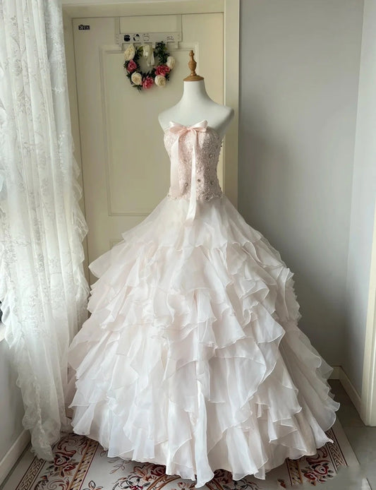 Pink Sweet Elegant Long Tulle Ball Gown Evening Gown Party Dress Adult Ceremony Dress gh4275
