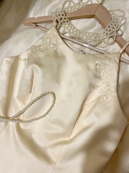 Yellow floral long chiffon chiffon party dress evening dress graduation dress two-piece set gh4506