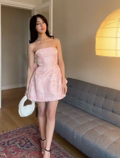 Pink Strapless Short Party Dress Homecoming Dress     cg25663