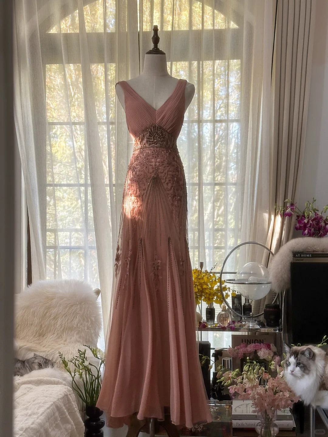 Sexy V Neck Chiffon Vintage Evening Dresses, Sleeveless Long Party Gowns  cg25504