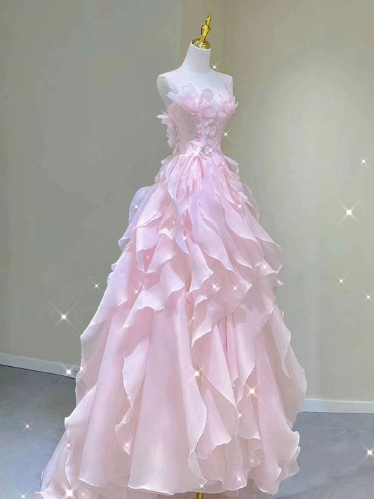 Pink princess evening dress, fairy party dress, girl__ birthday flower dress, Sweet 16 Quinceanera Dress   cg25009