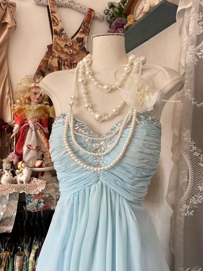 Light Sky Blue Chiffon Vintage Evening Dresses, Sleeveless Party Gowns  cg25495
