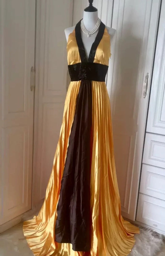 Yellow Exquisite Beading Long Satin Fashion Ball Gown Evening Gown Party Dress Prom Dress gh4267