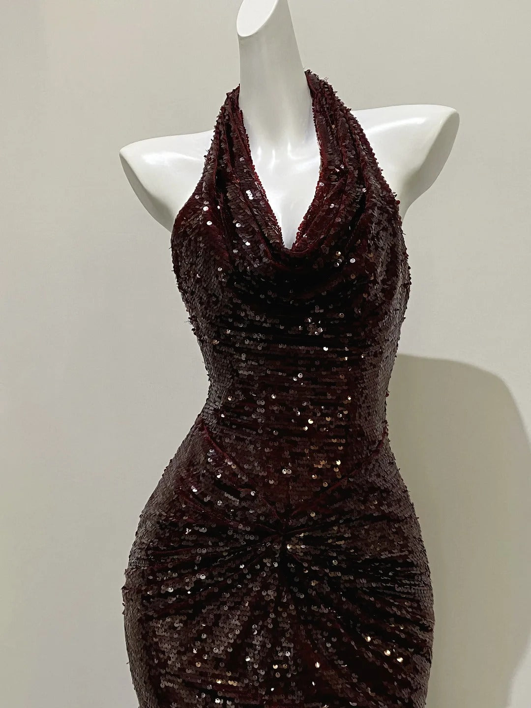 __urgundy backless fishtail skirt walking galaxy long ball gown evening dress prom dress gh4332