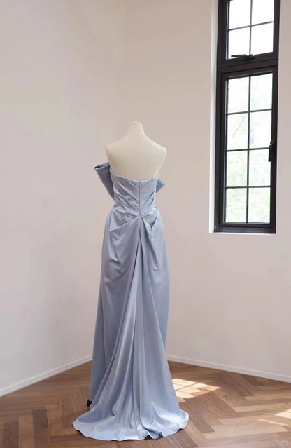 Blue fashion long satin Prom dress evening dress gh5070