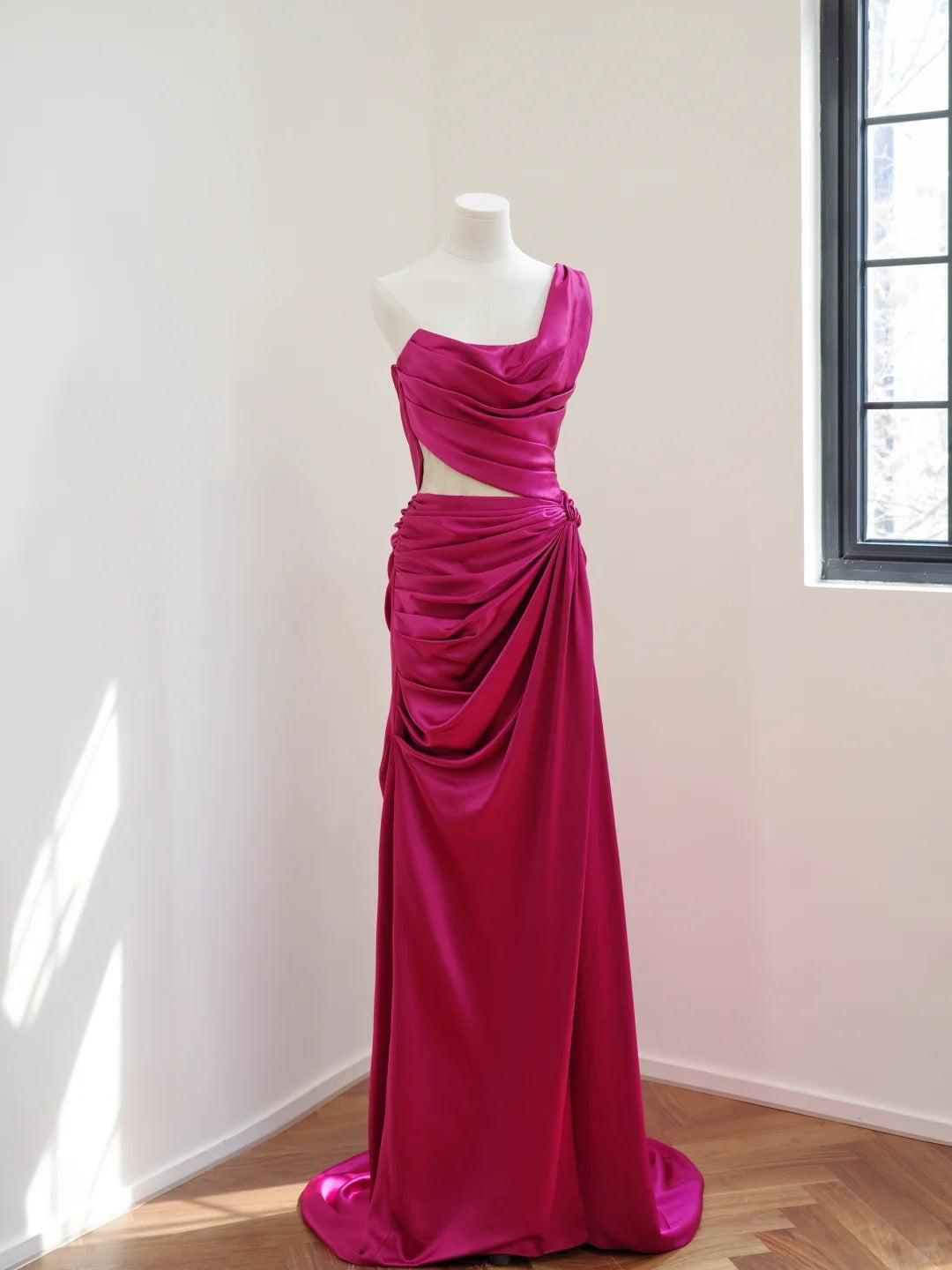 Dark pink stylish and elegant long satin Prom dress evening dress gh5065