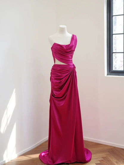 Dark pink stylish and elegant long satin Prom dress evening dress gh5065