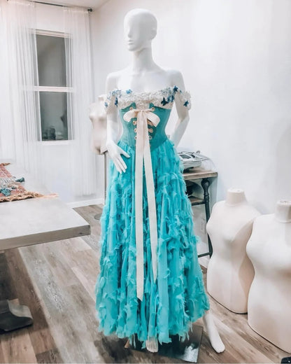 Blue floral corset long retro elegant Prom dress evening dress gh5072