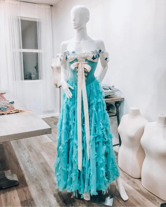 Blue floral corset long retro elegant Prom dress evening dress gh5072