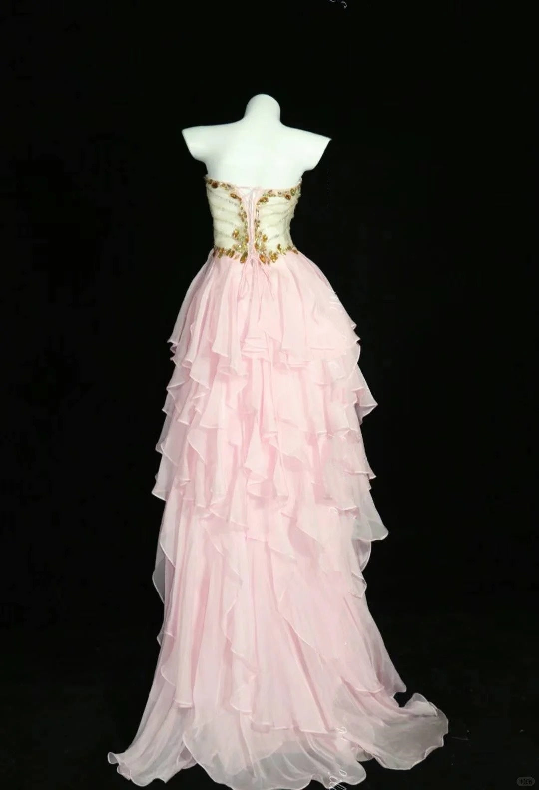 Pink ruffles rhinestones elegant beautiful long/short prom dress evening dress homecoming dress birthday party dress gh4723