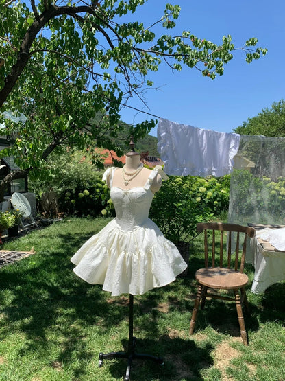 preppydressess-White Sweet Short Chiffon Homecoming Dress Birthday Party Dress gh5047