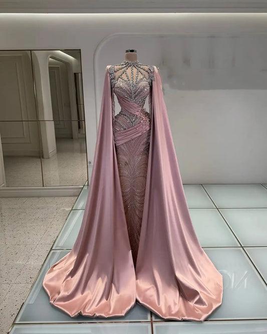 Pink Luxury Gorgeous Beaded Rhinestone Long Satin Prom dress Evening Dress gh5017