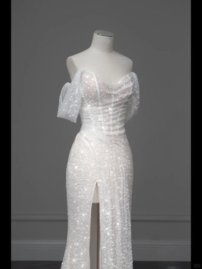 White Sparkling Elegant Mermaid Long Tulle Slimming Prom dress Evening Dress Party Dress gh4991