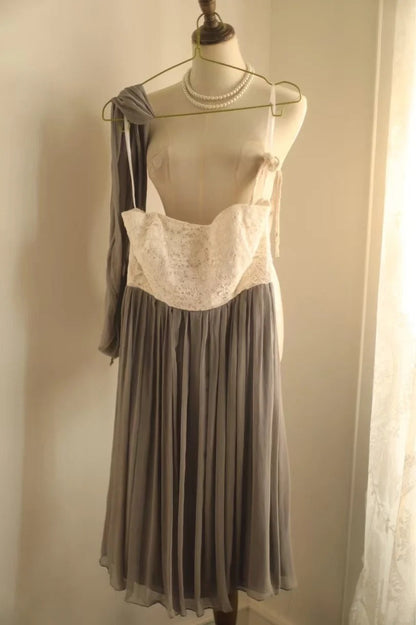 Gray Lace Vintage Homecoming Dress Short Chiffon Face Ball Gown gh4497