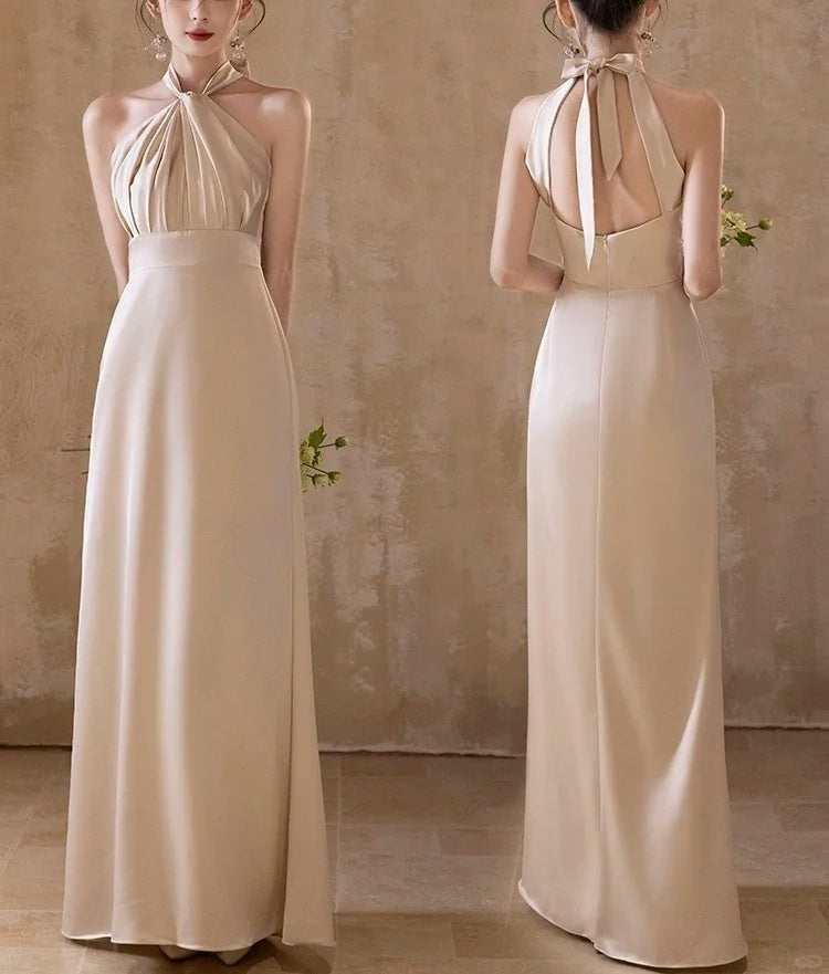 Champagne Elegant Fashion Long Satin Ball Gown Evening Dress Party Dress Bridesmaid Dresses Prom Dress Wedding Mother of the Year Dress gh3998