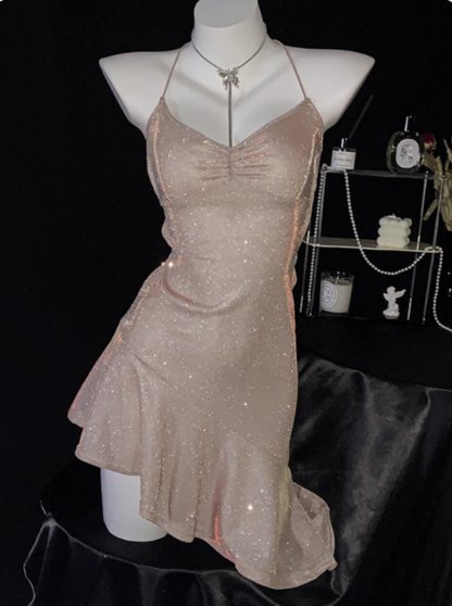 Sexy Pink Straps Ruffles Short Party Dress Cocktail Dress Formal Homecoming Dress S673