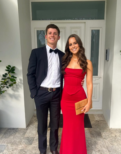 Charming Mermaid Strapless Corset Burgundy Satin Long Prom Dress Graduation Prom Dress SH2596