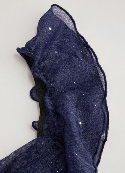 Cowl Neck Sequin Ruffle Maxi Dress Navy Blue Evening Dress      cg25206