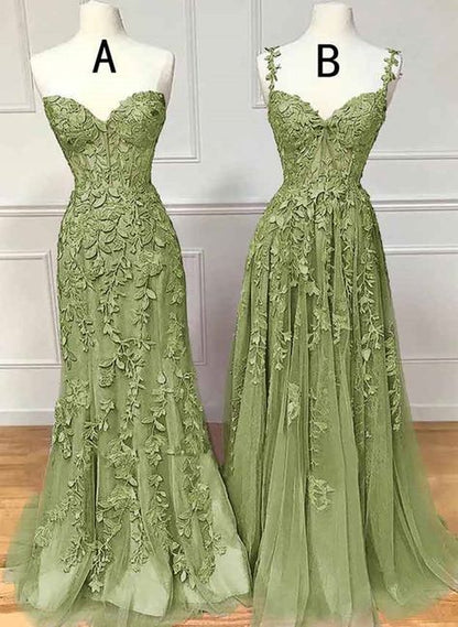 Green Evening Dress, Long Green Prom Dress     fg4456