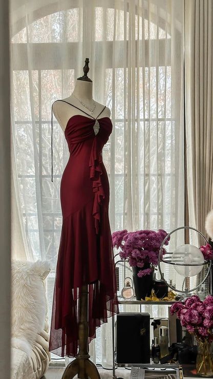 Burgundy Vintage Evening Dresses, Sleeveless Long Party Gowns  cg25510
