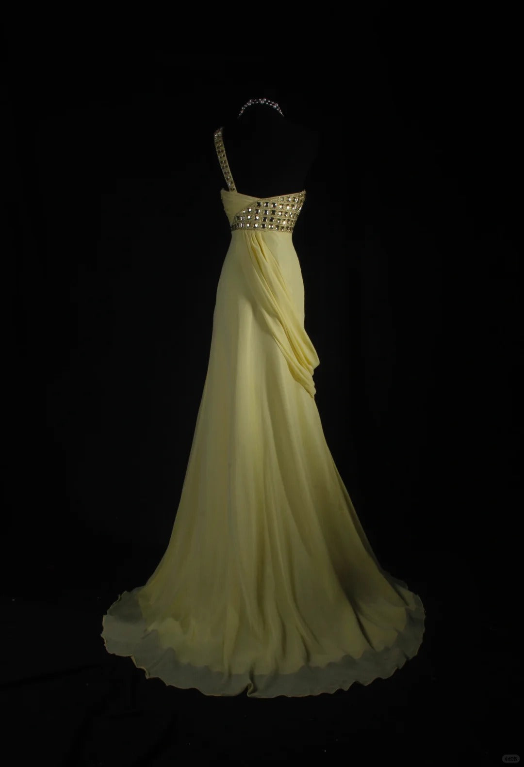 Yellow One Shoulder Chiffon Vintage Evening Dresses, Sleeveless Long Party Gowns  cg25500