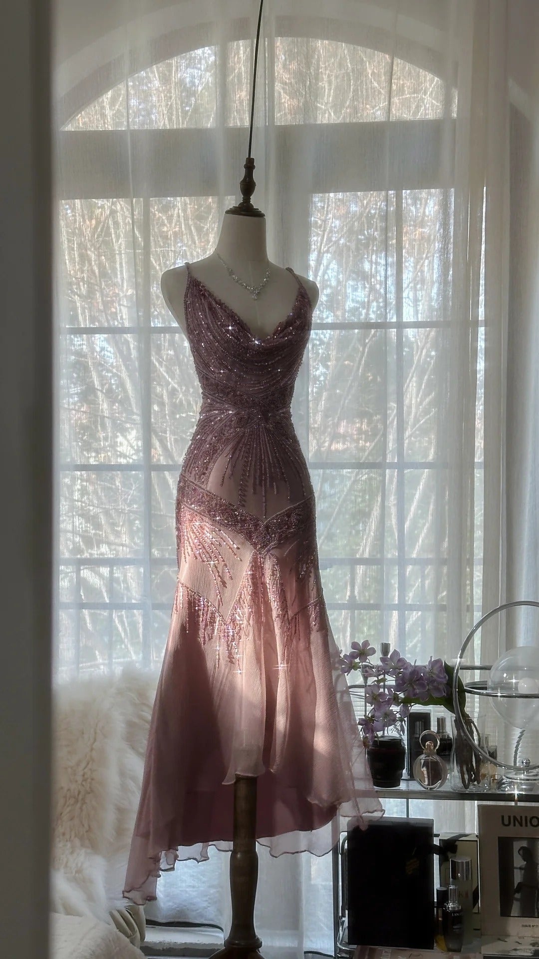 Vintage Evening Dresses, Sleeveless Pink Party Gowns  cg25514