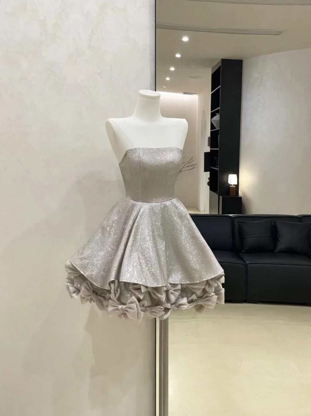 Silver Sparkling Homecoming Dress Short Satin Prom Dress Evening Dress Birthday Dress gh4527