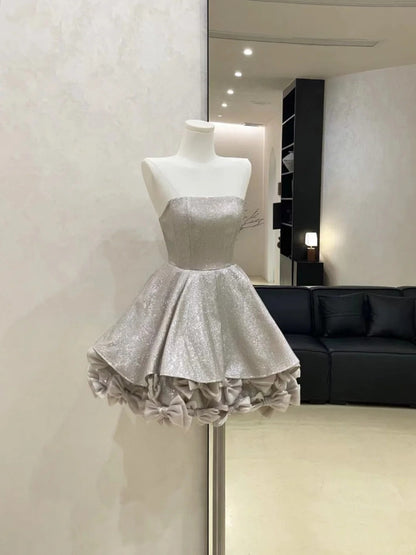 Silver Sparkling Homecoming Dress Short Satin Prom Dress Evening Dress Birthday Dress gh4527