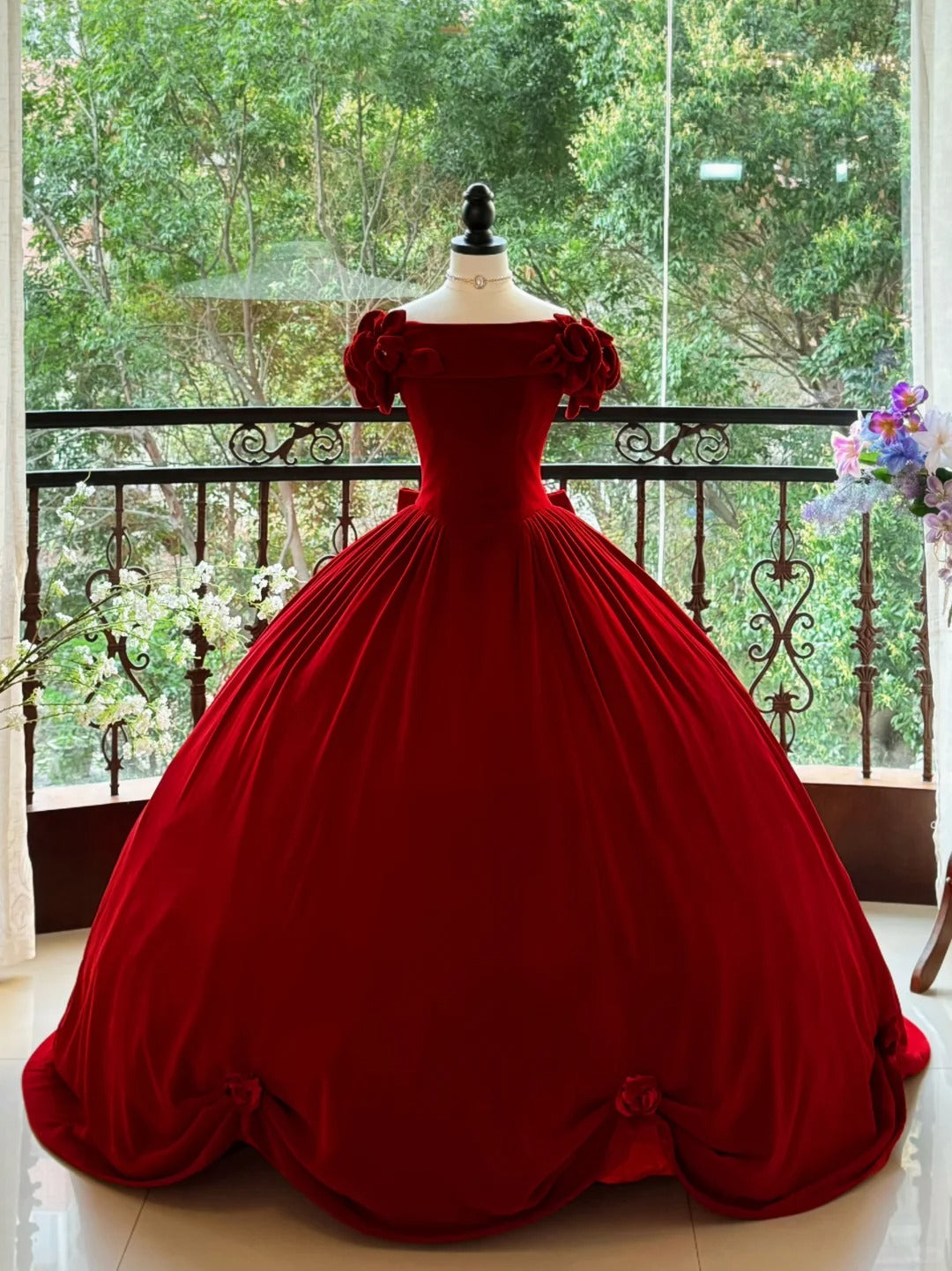 preppydressess-Burgundy Elegant Retro Long Velvet Quinceanera Dresses Prom Dress Graduation Dress Princess gh5005