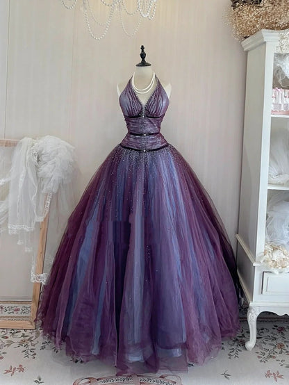 Purple Sparkling Elegant Vintage Long Tulle Quinceanera Dresses Ball Gown Graduation Dress Princess gh5006