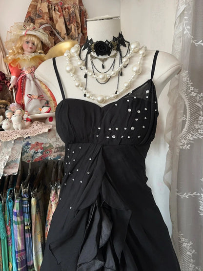 Black evening dress vintage ball gown mermaid long chiffon ball gown evening dress party dress gh4352