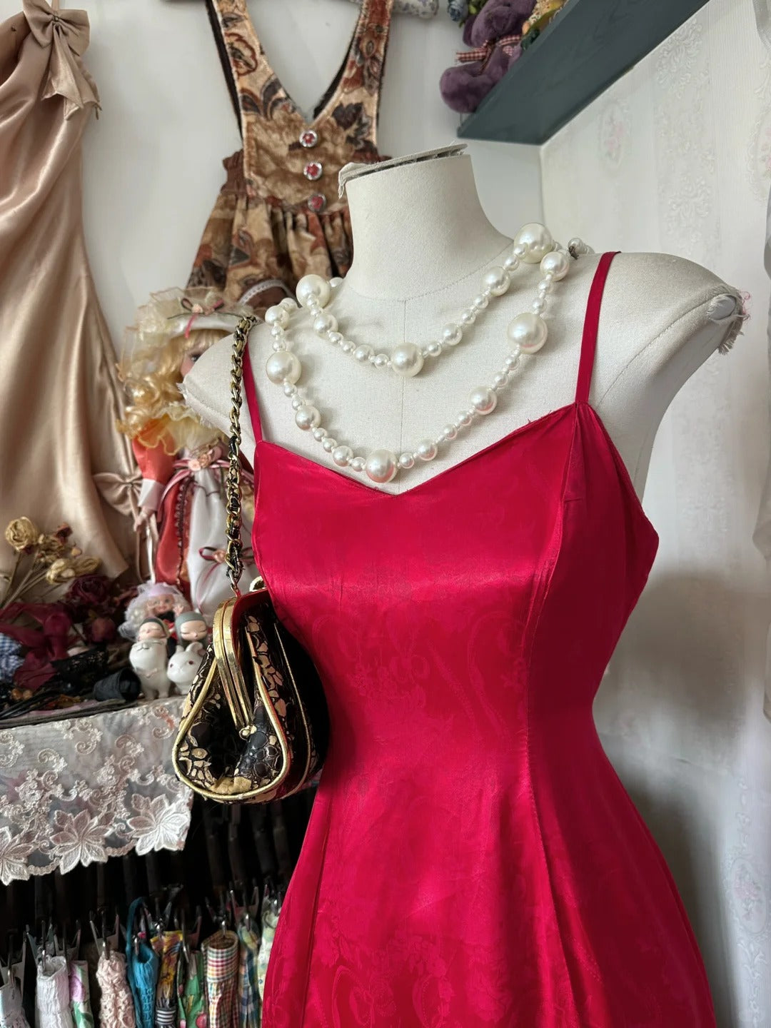 Red Mermaid Beautiful Long Satin Spaghetti Strap Ball Gown Evening Dress Party Dress gh4394