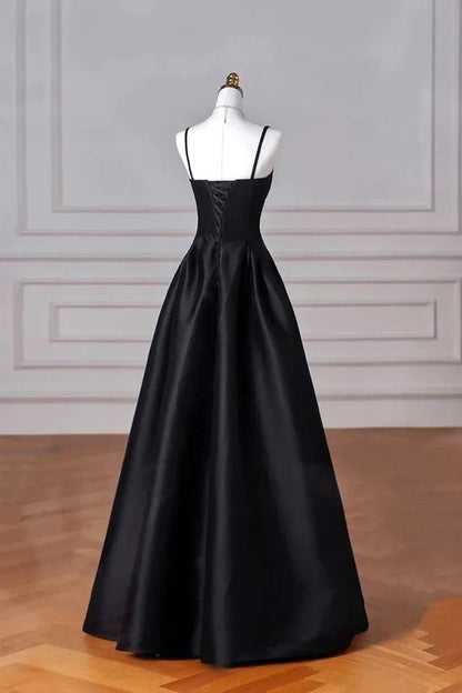 Elegant Black A Line Satin Long Prom Dress Formal Evening Dress     fg6742