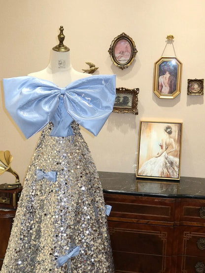 Blue Shiny Silver Sweet Cute Long Sequin Prom Dress Evening Dress Prom Dress Graduation Dress Birthday Dress gh4243