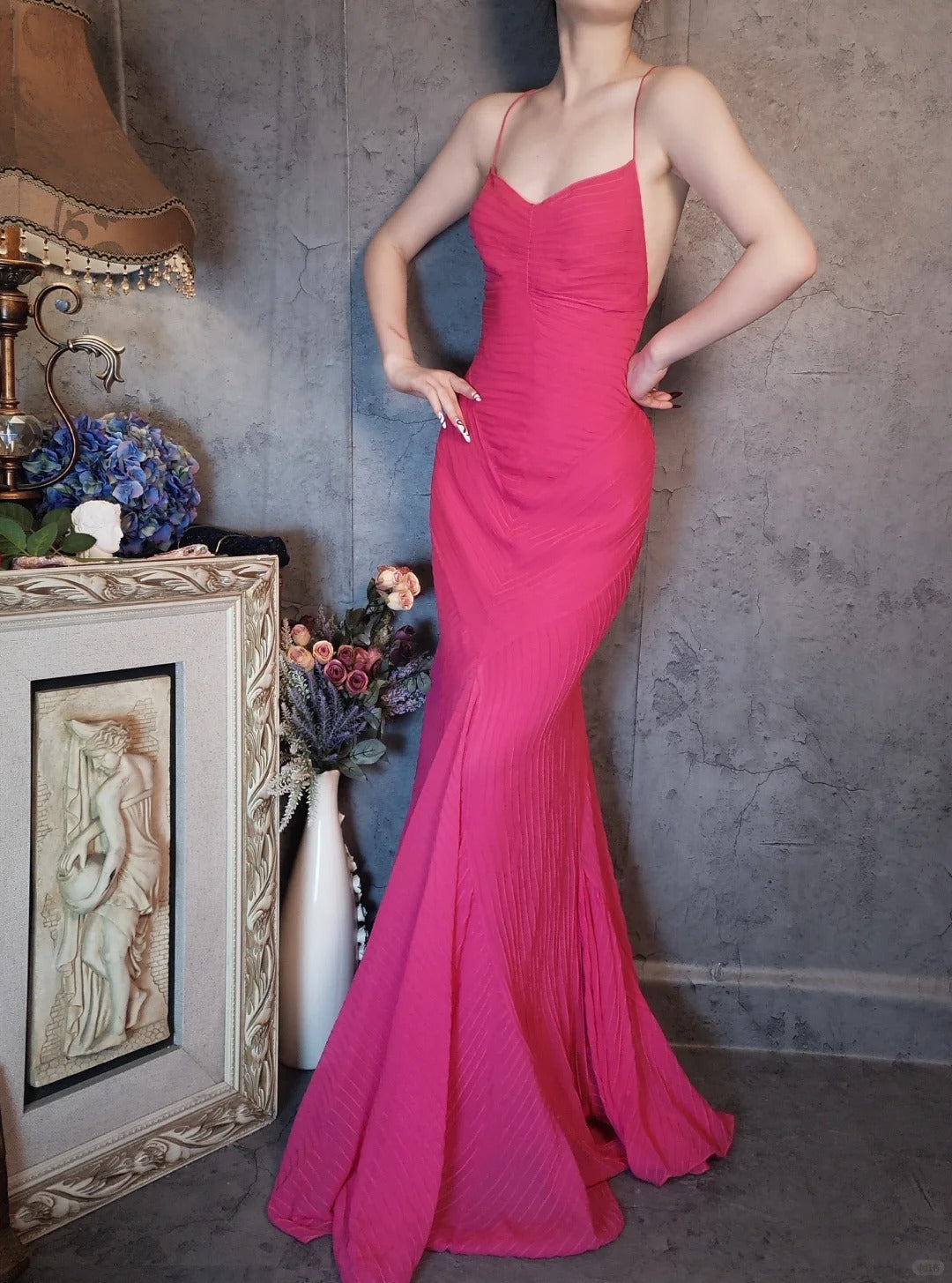 Beautiful rose pink vintage rose pink pleated craftsmanship retro elegant long chiffon prom dress evening dress party dress gh4807