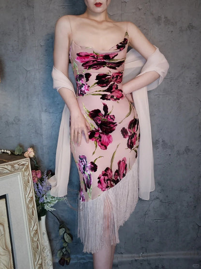 Pink floral vintage tassel elegant romantic popular homecoming dress prom dress evening dress party dress gh4797