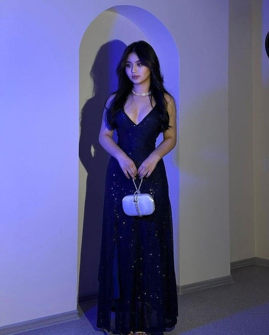 Sparkly Navy Sequin Long Party Dress Prom Dress New Arrive Evening Dress   fg7995