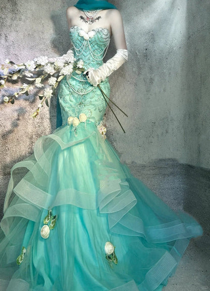 Blue gorgeous exquisite beaded long satin ball gown evening dress party dress gh4502