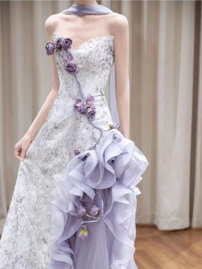 Lilac Strapless Long Prom Dresses Vintage Formal Evening Dress  fg7589