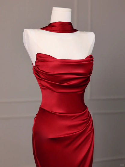 Red Mermaid Evening Dresses, Long Sleeveless Prom Party Gowns With Slit  cg25533
