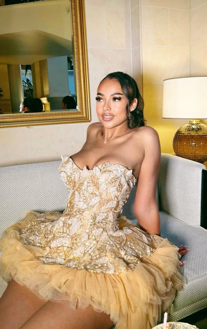 Cute Ball Gown Sweetheart Gold Sleeveless Mini Short Formal 8th Grade Homecoming Dresses     cg25778