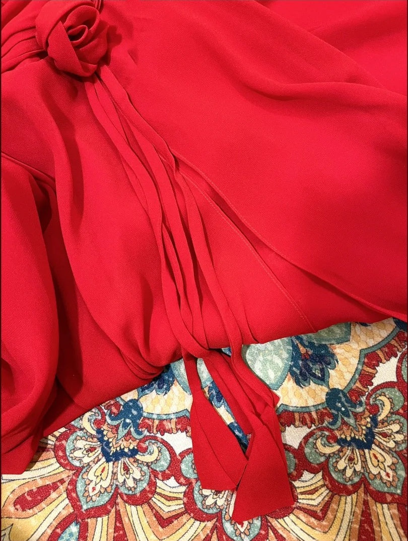 Red floral long satin tulle ball gown birthday party dress evening dress gh4414