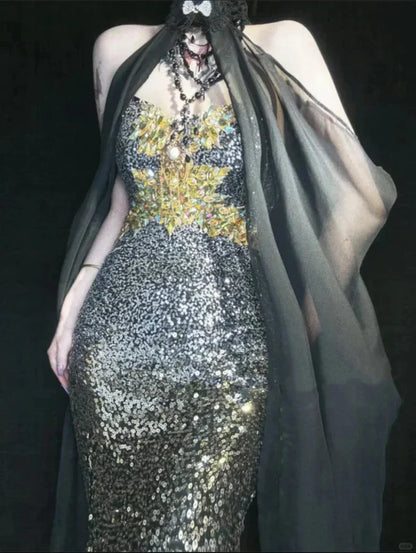 Blue gorgeous exquisite beaded long satin ball gown evening dress party dress gh4503